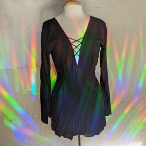 Sexy Retro Goth Romper 🖤 Bell Cut Sleeve